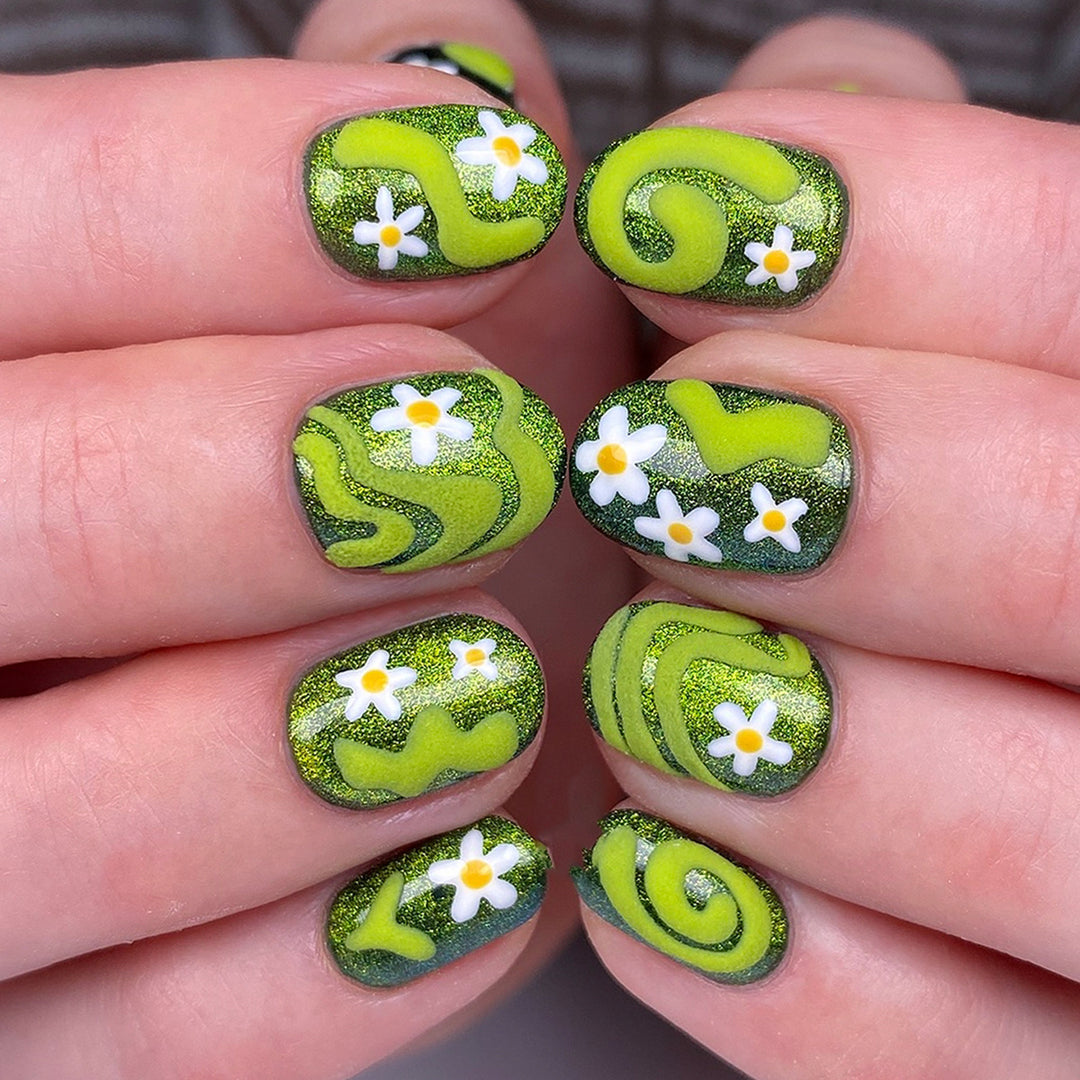 Artificial nails with floral and glittering accents Kalsten