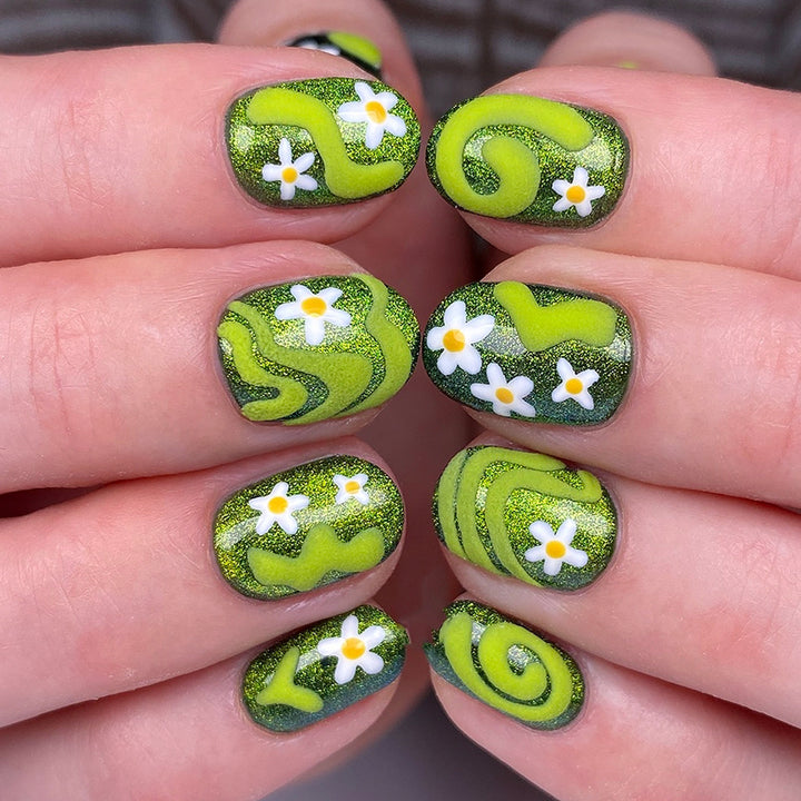 Artificial nails with floral and glittering accents Kalsten