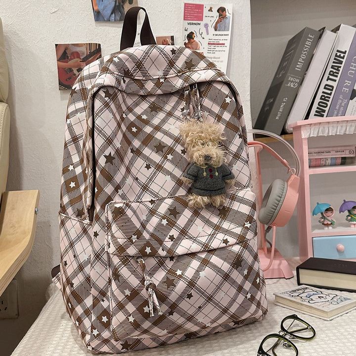 Backpack with Fashionable Check Pattern and Practical Compartments Kalsten