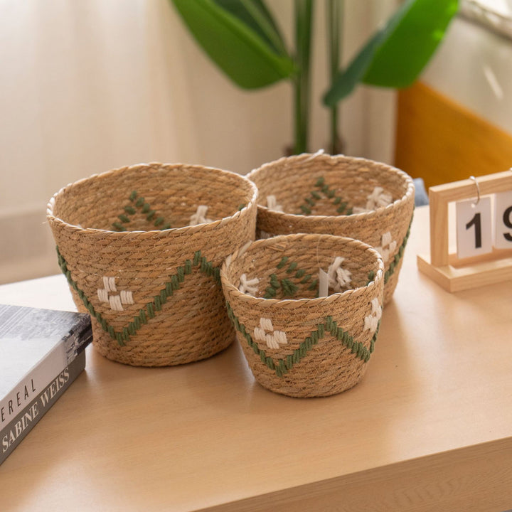 Handwoven storage basket with colorful accents Kalsten