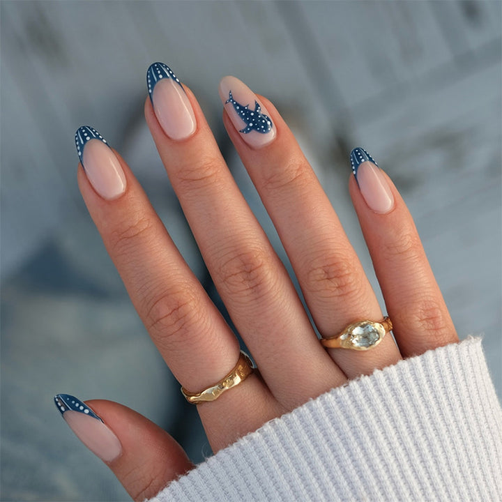 Artistic Press-On Nail Set with Decorative Whale Design kalsten