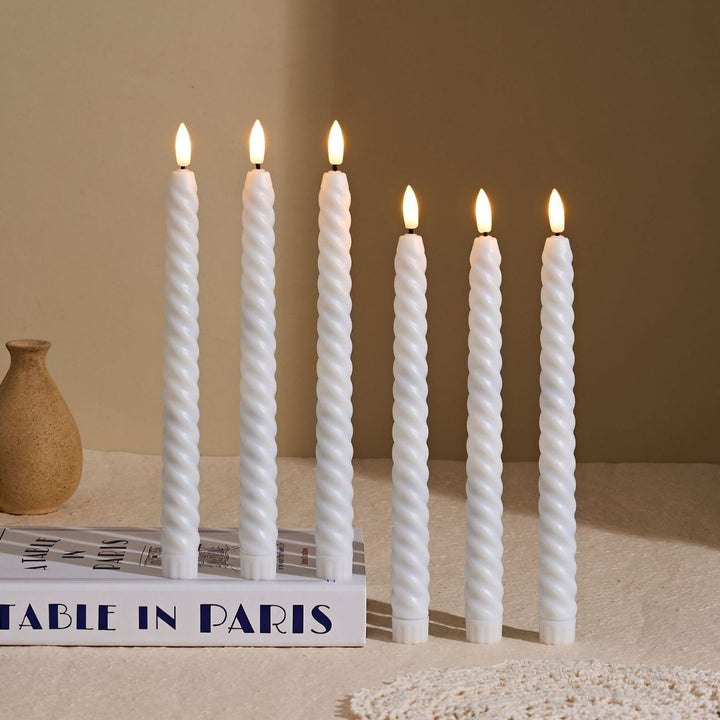 Long-Burning Spiral Dripless Taper Candles with Stabilizing Base