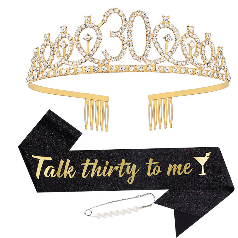 Women Crystal-Embellished Birthday Crown with Personalized Sash Kalsten