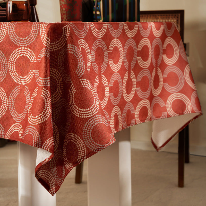 Rectangular tablecloth with retro geometric circle print made of easy-care cotton blend Kalsten