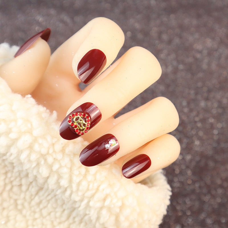Decorative Press-On Nail Set with Rhinestone Accents
