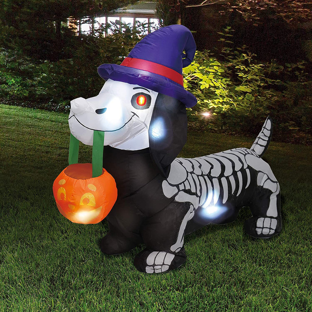 Inflatable Halloween Dog with Skeleton Design