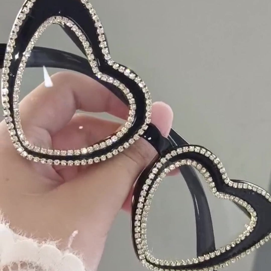 Rhinestone-Embellished Heart-Shaped Sunglasses Kalsten