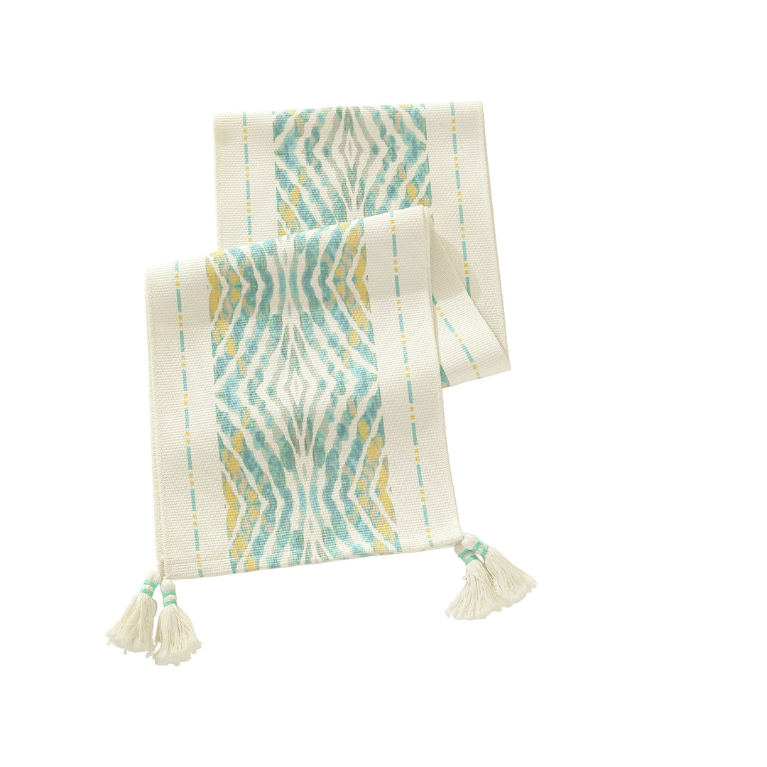Handwoven decorative table runner with Ikat jacquard and tassels Kalsten