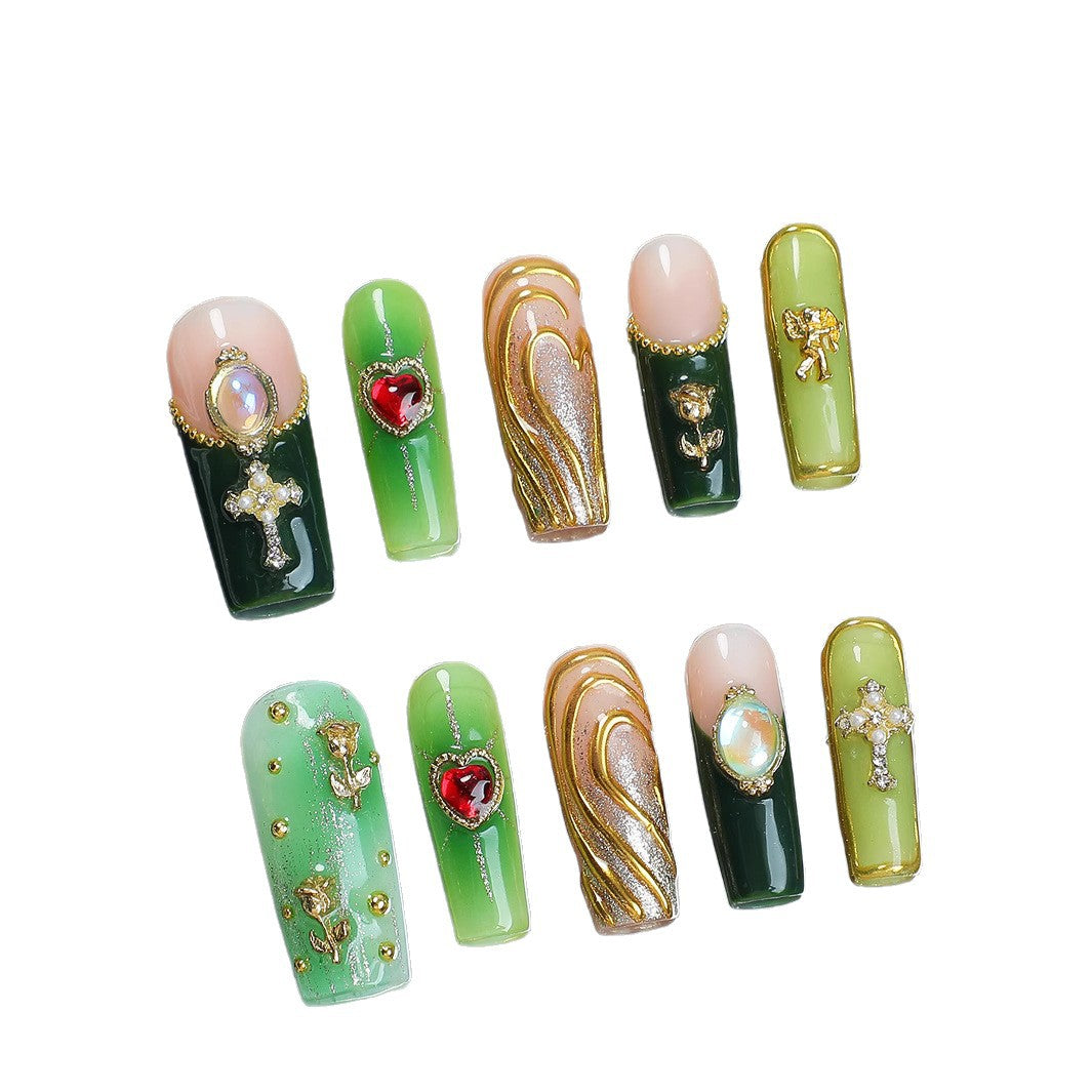 Acrylic nail set with glamorous crystal and floral design Kalsten