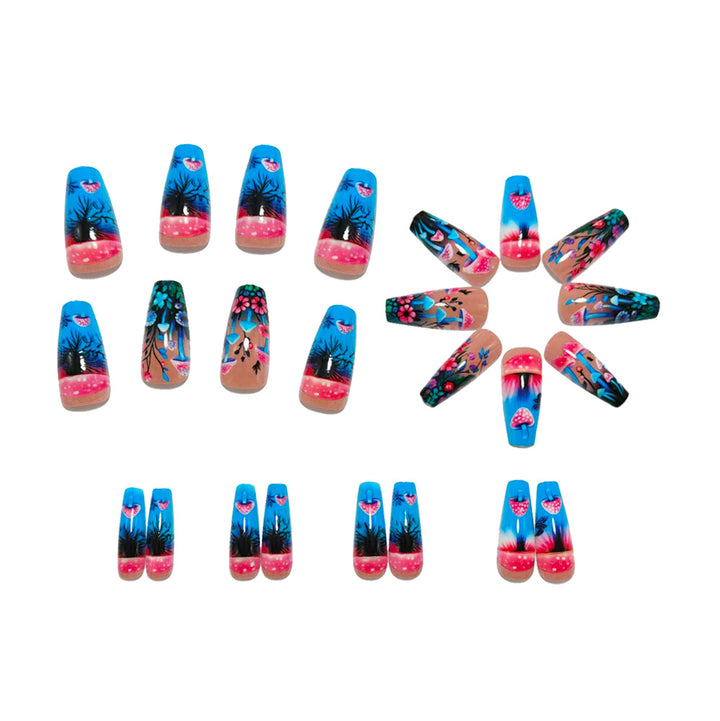 Artificial nails with glowing mushroom and flower motifs Kalsten