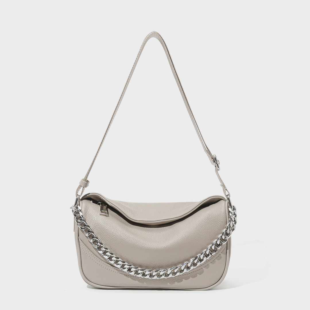 Pebbled Vegan Leather Crescent Shoulder Bag with Chunky Chain Strap