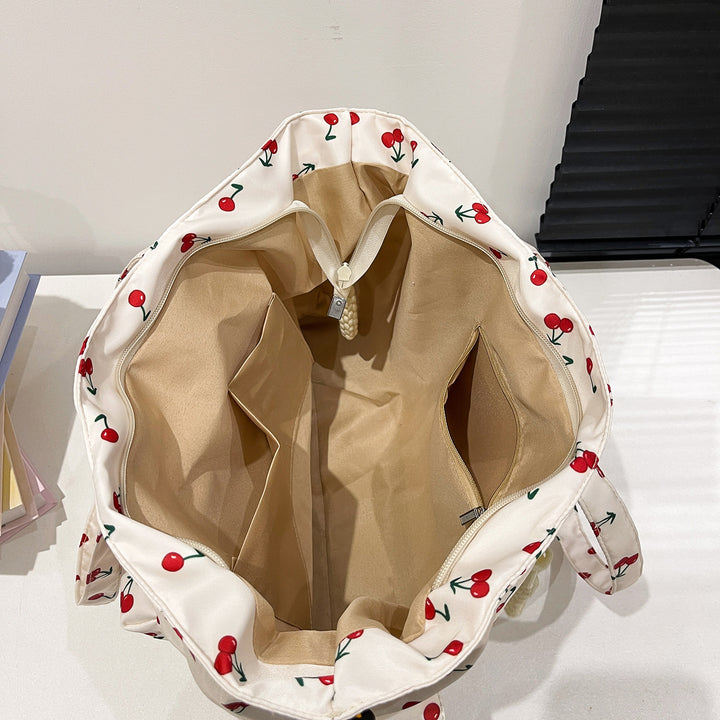 Cherry Print Multi-Pocket Tote Bag Kalsten