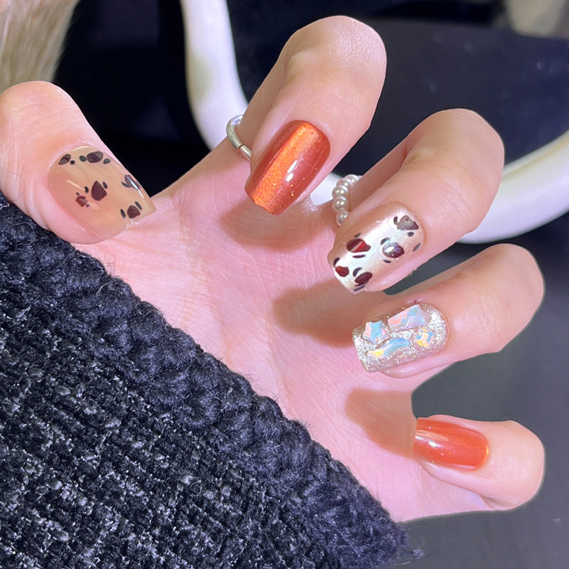 Artistic Press-On Nail Set with Stylish Animal Print Designs Kalsten