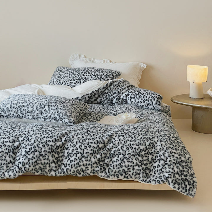 Plush bedding set with animal print and extra fluffy minky surface