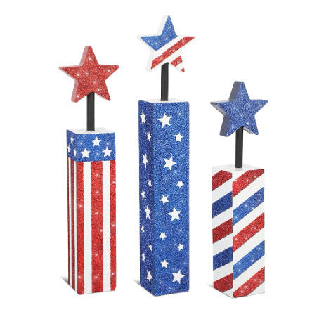 Unisex nan patriotic glitter tabletop column decor with star toppers Kalsten