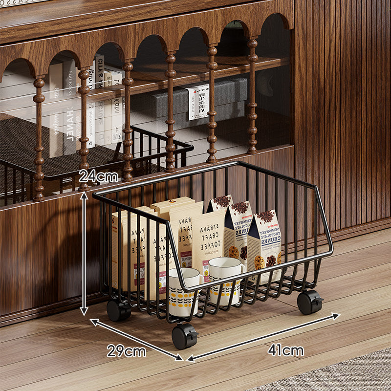Four-Tier Tall Rolling Wire Pantry and Mug Storage Cart with Deep Slanted Baskets