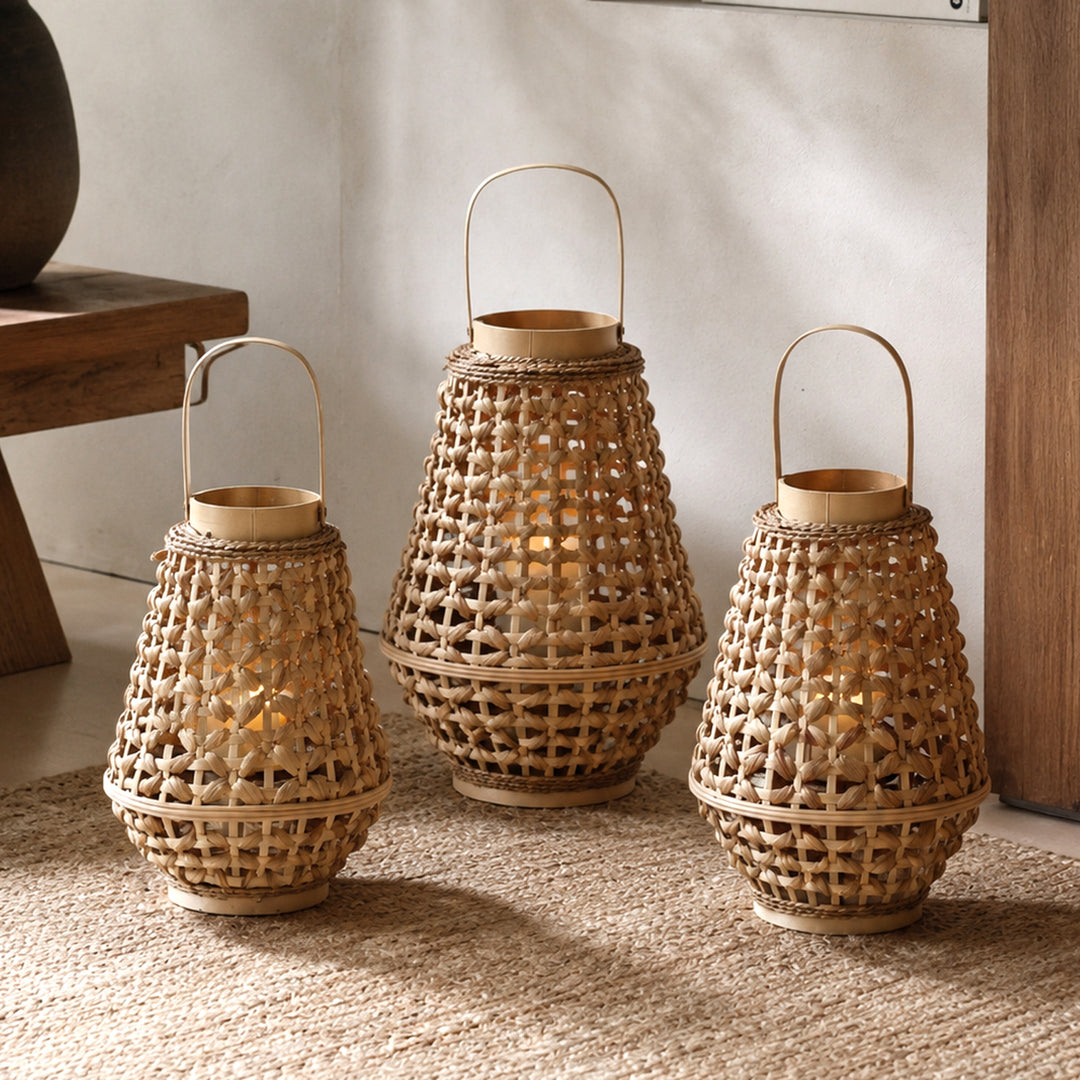 Elegant lantern made of braided rattan Kalsten