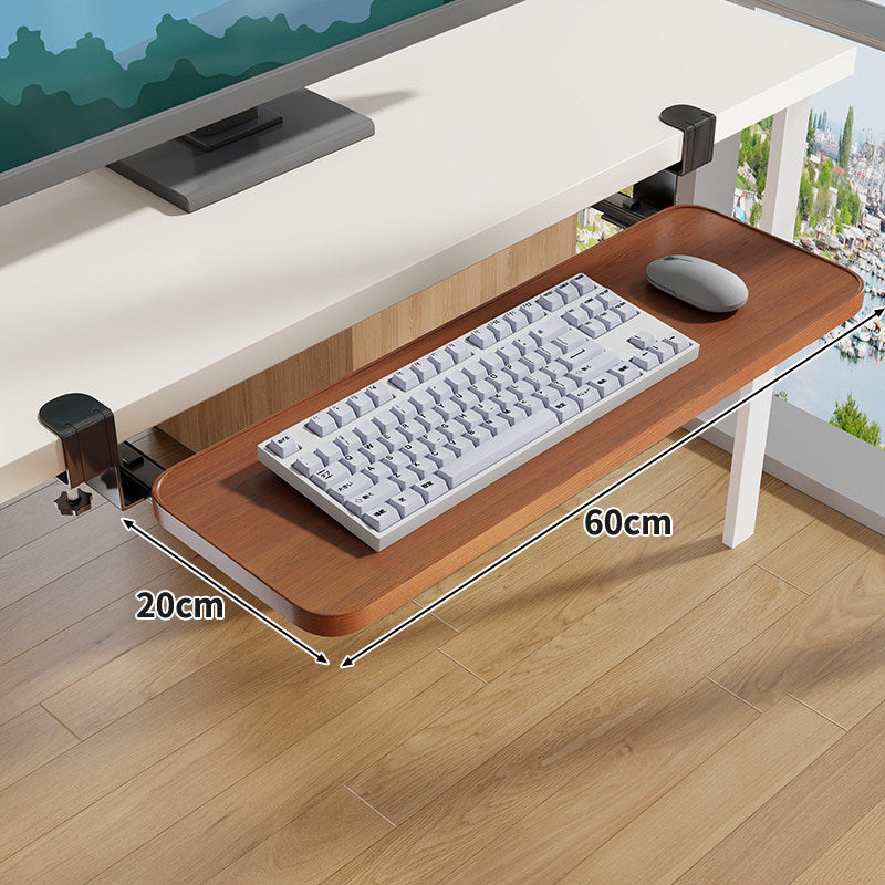 Clamp-Mounted Sliding Ergonomic Woodgrain Keyboard & Mouse Platform