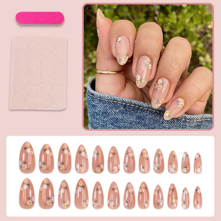 Art nail set with floral designs and natural look Kalsten