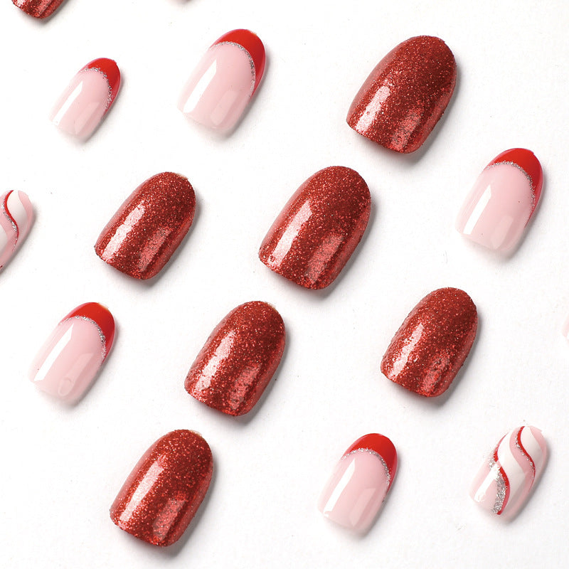 Artful Nail Extensions with Glitter and Wave Pattern Kalsten
