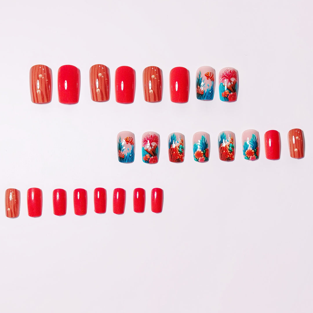 Artificial Acrylic Nails in Maritime Coral Design Kalsten