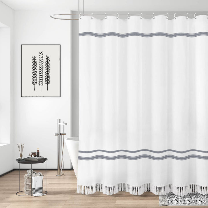 Textured Fringe Shower Curtain Kalsten