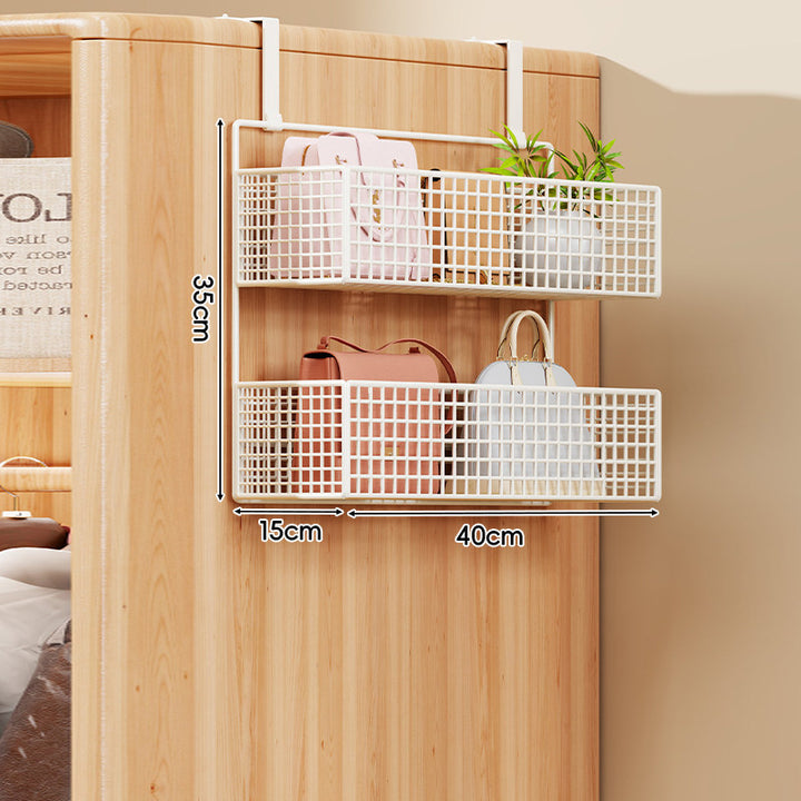 Over-Door Four-Tier Metal Mesh Hanging Storage Organizer with Integrated Hooks