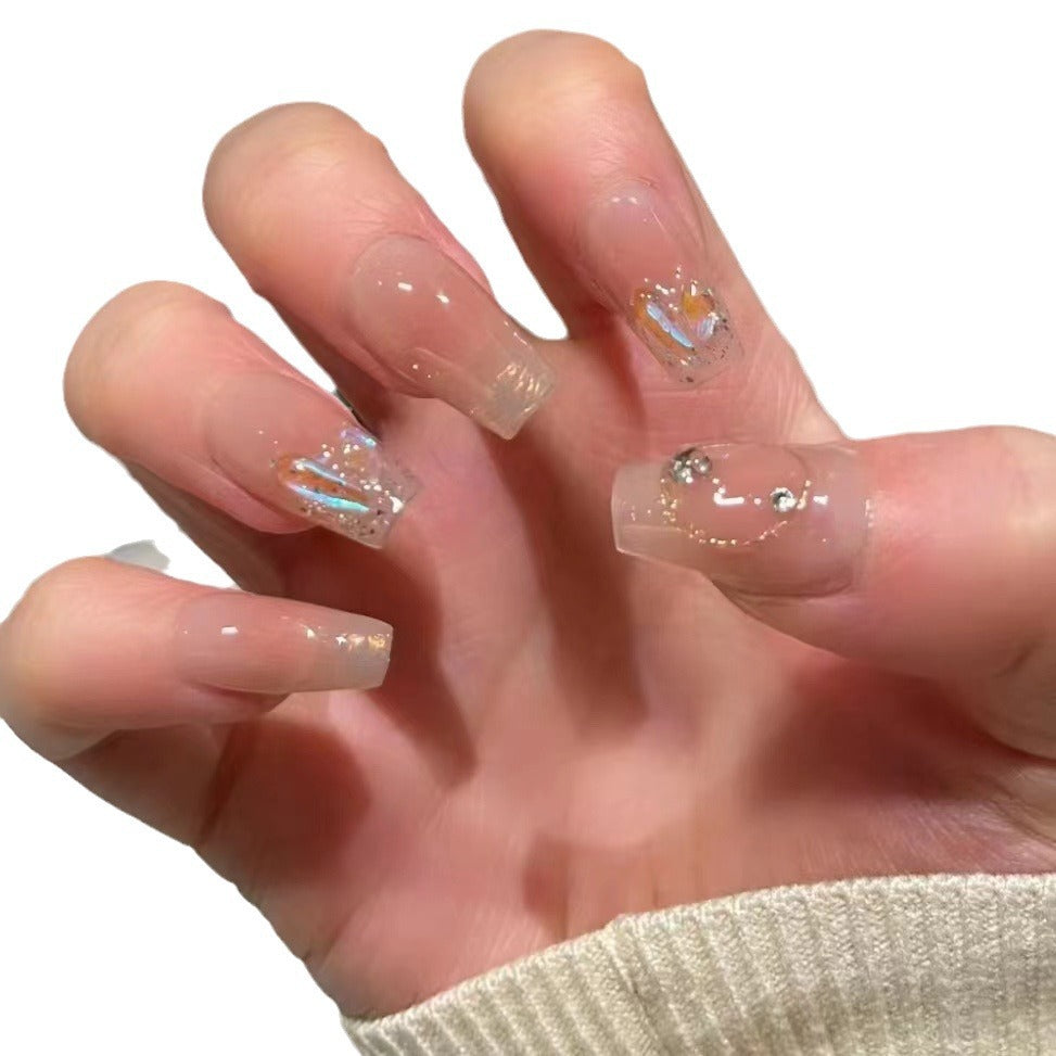 Long-Lasting Press-On Nail Set with Crystal Accents