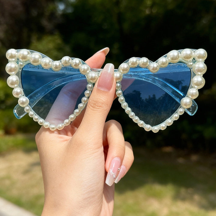 Decorative Pearl-Embellished Cat-Eye Sunglasses Kalsten