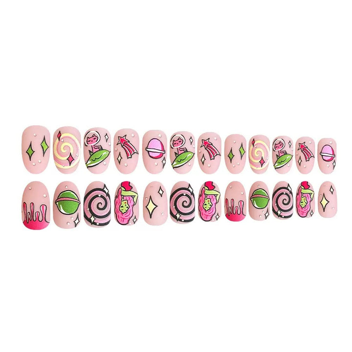 Art nail set with playful cartoon designs Kalsten