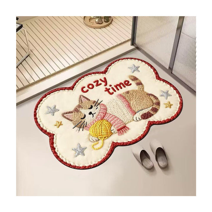 Embroidered Cat-Themed Bath Rug Kalsten