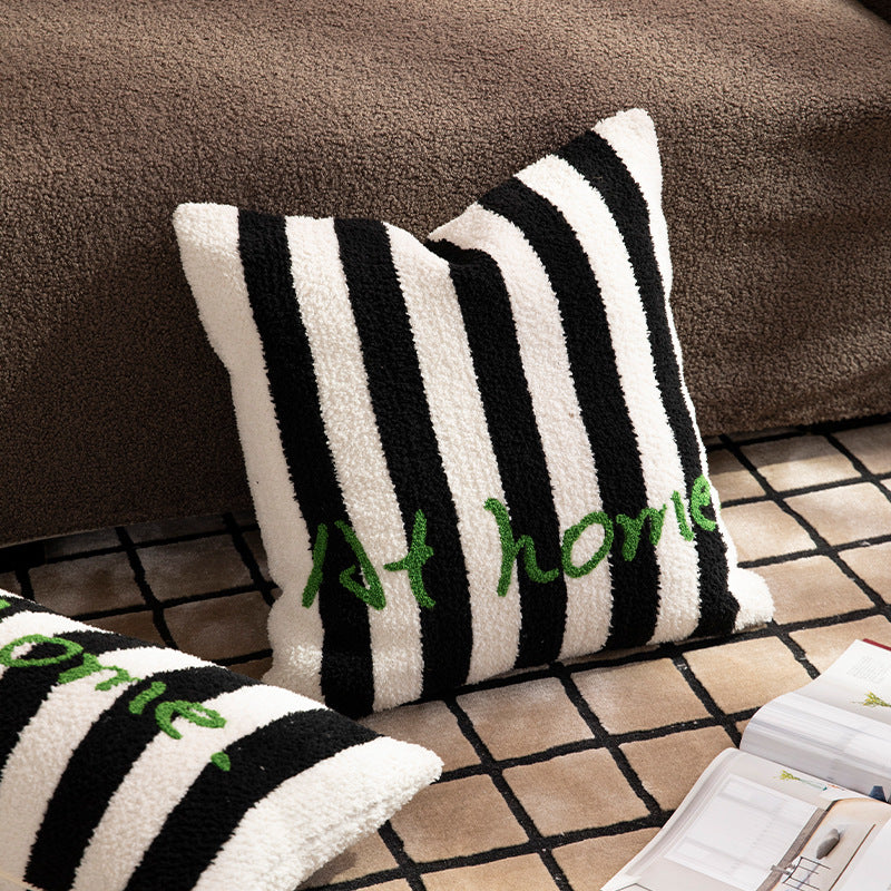 Striped bouclé decorative pillow with embossed loop structure and lettering embroidery Kalsten