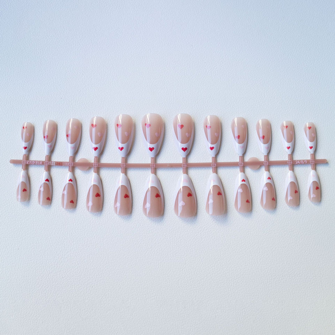 Heart-Themed French Tip Acrylic Nail Art