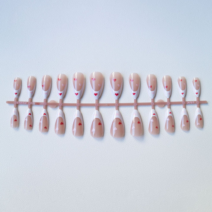 Heart-Themed French Tip Acrylic Nail Art