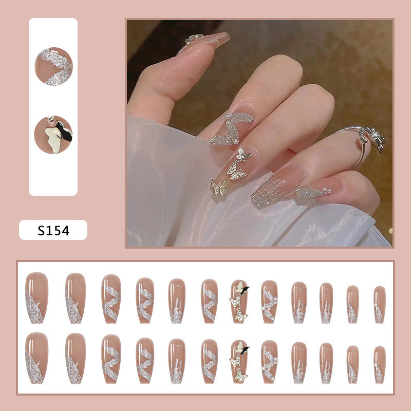 Artificial nails with sparkling rhinestone and butterfly design Kalsten