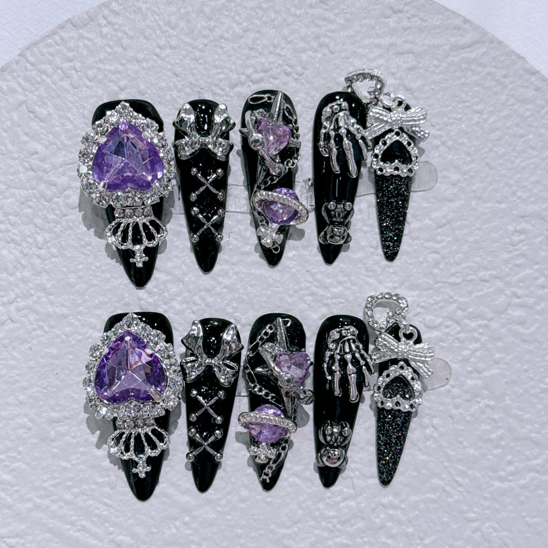 Gothic-Inspired Rhinestone Nail Art Set