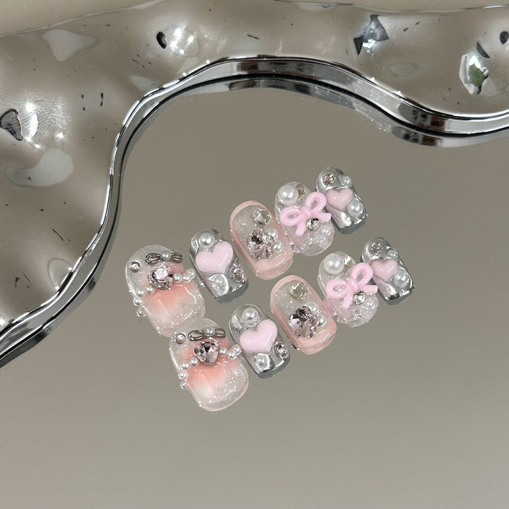 Pearl and Rhinestone Decorative Press-On Nail Set