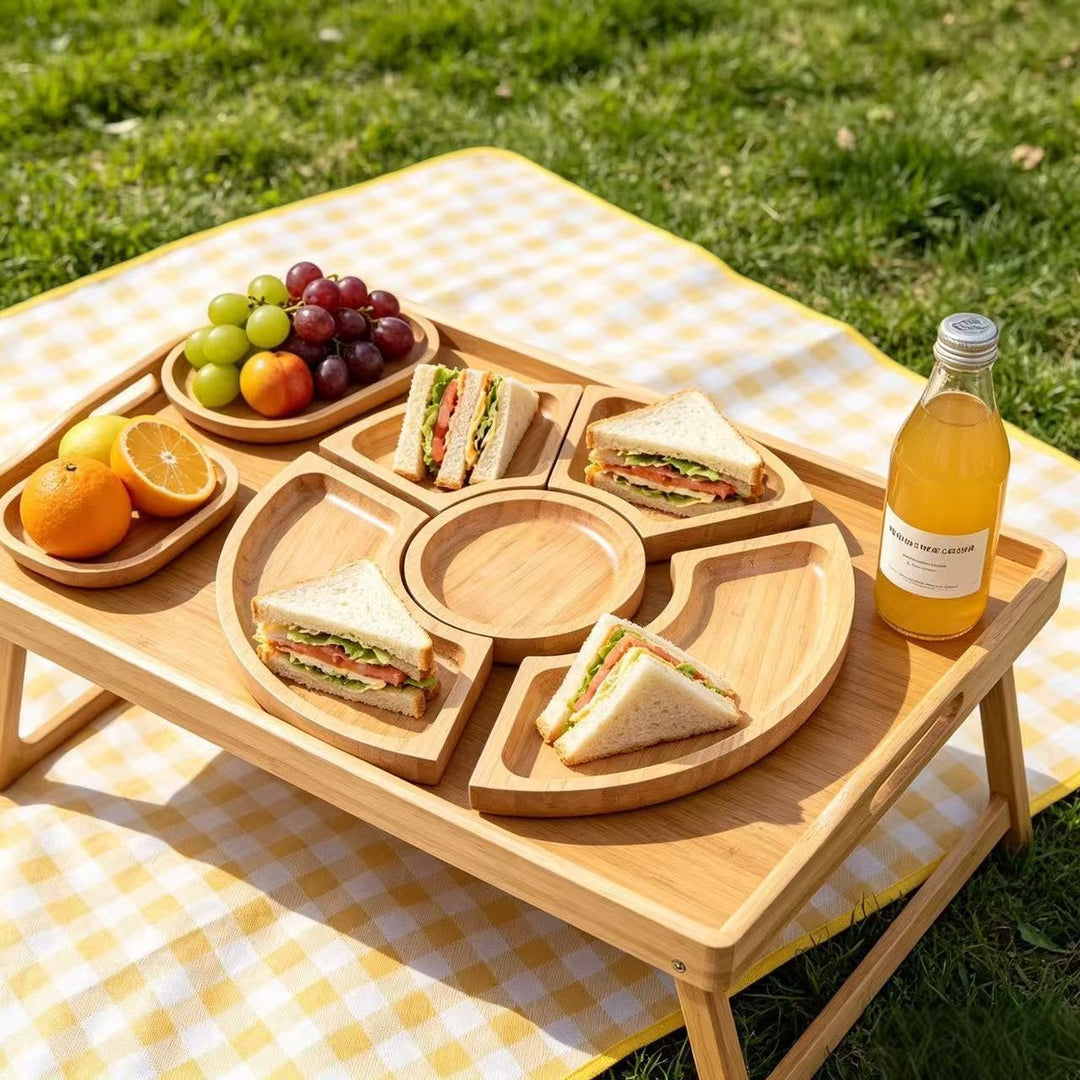 Multi-Compartment Wooden Snack Serving Tray Kalsten