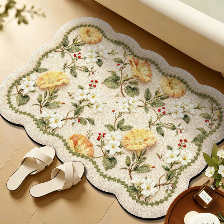 Floral Embroidered Bath Mat