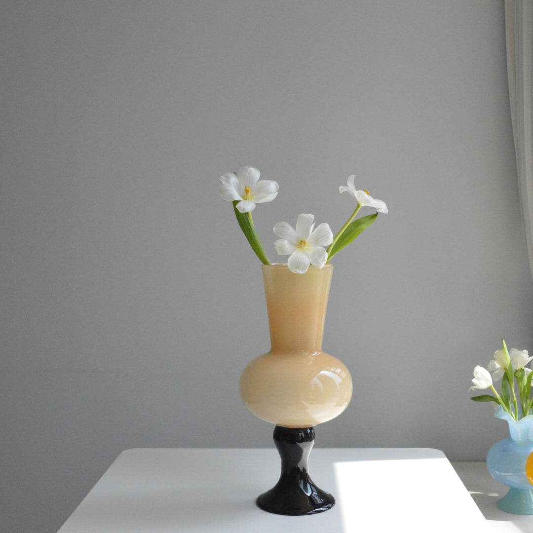 Sculptural Tall Neck Blown Glass Pedestal Vase Kalsten