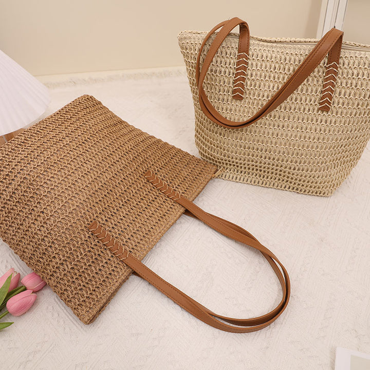Giant Tote Bag Made of Woven Raffia with Leather Handles Kalsten