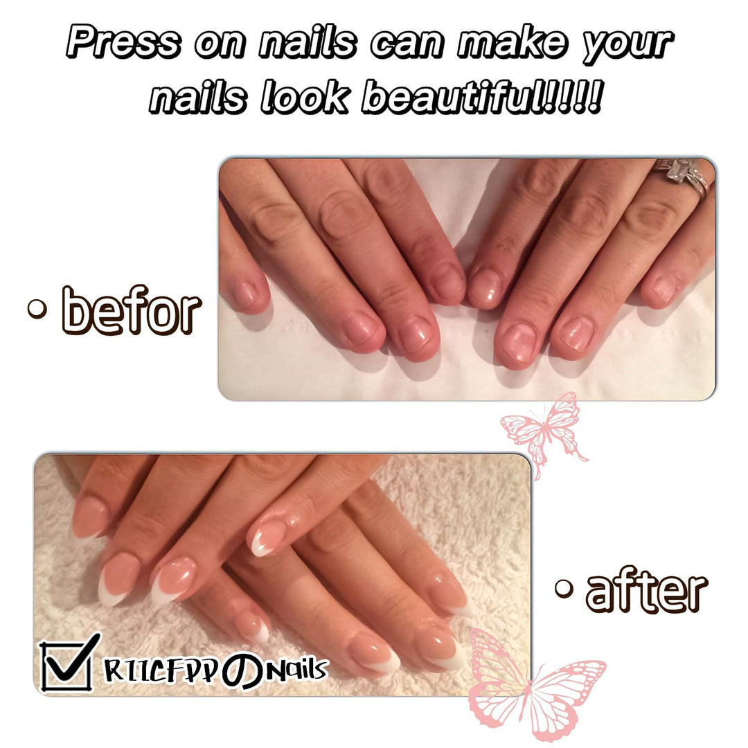 Artifical Nail Set with Elegant French Tips and Romantic Heart Decorations Kalsten
