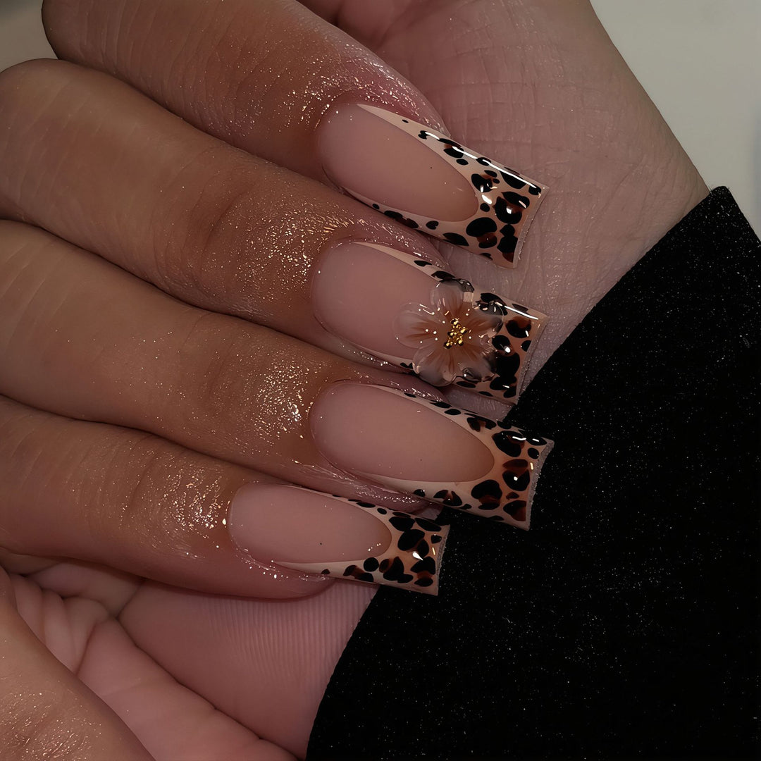 Artistic Floral Leopard Print Press-On Nails Kalsten