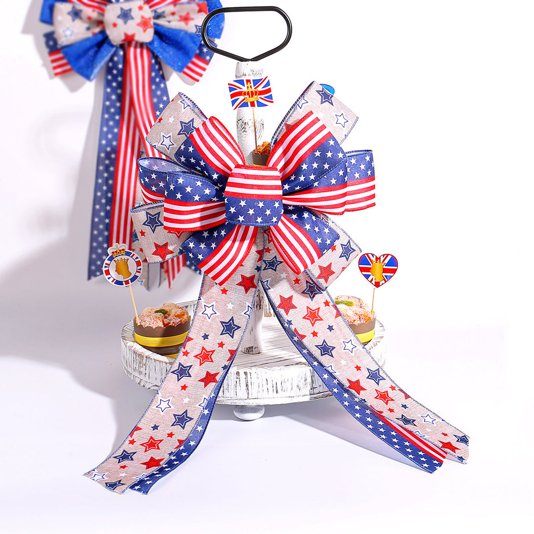 Unisex decorative bow made of sturdy ribbon with star and stripe pattern Kalsten