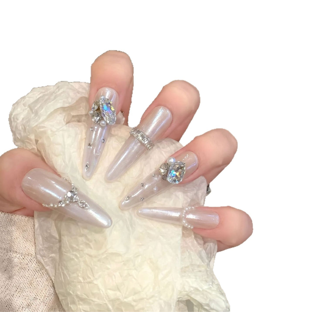 Decorative Stiletto Nail Tips Set with Gemstone Accents Kalsten