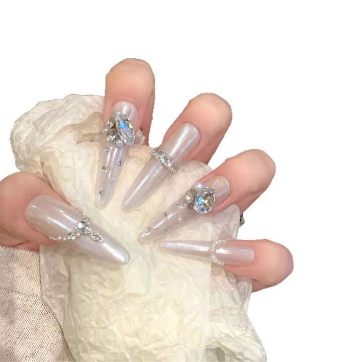 Decorative Stiletto Nail Tips Set with Gemstone Accents Kalsten