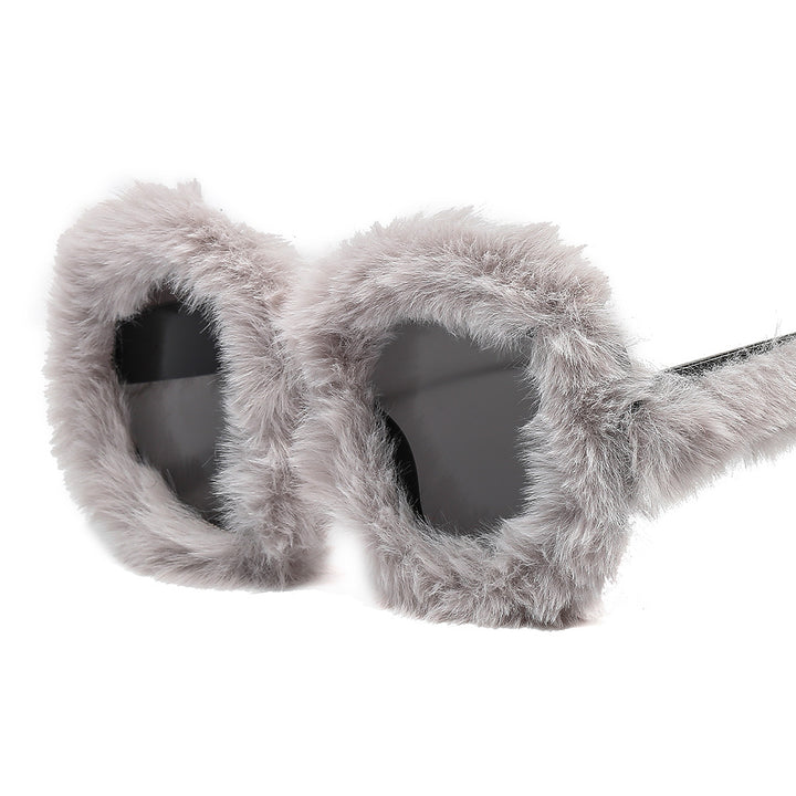 Ladies eye-catching oversized sunglasses with a unique fur touch Kalsten