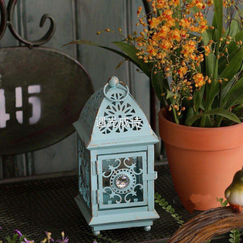 Antique-Style Decorative Metal Glass Candle Lantern with Filigree Cutouts and Hanging Ring Kalsten