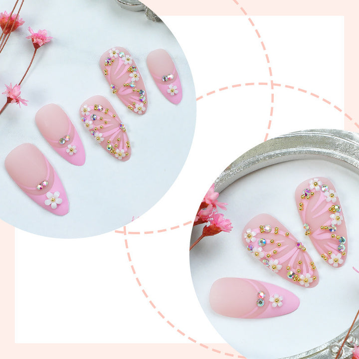 Decorative Press-On Nail Art Set with Gemstone and Floral Accents kalsten