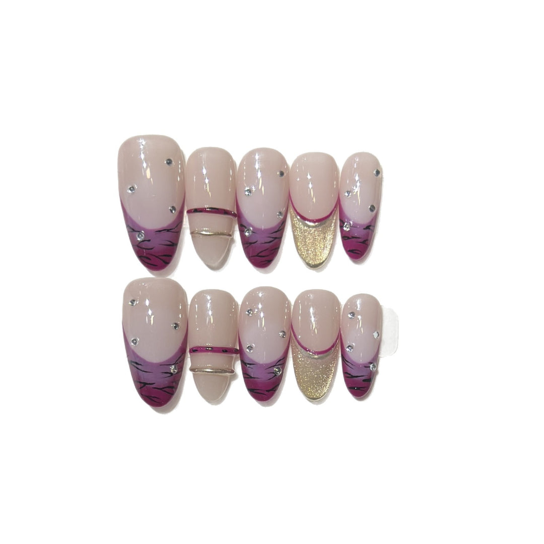 Artistic Stiletto Press-On Nail Set with Rhinestone Accents Kalsten